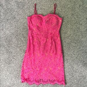 Vici Vibrant Pink Floral Lace Mini Dress